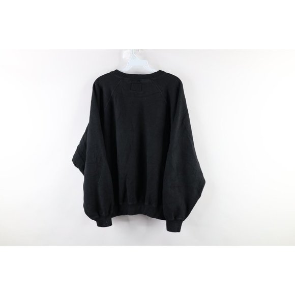 Vintage 90s Chevignon Large Faded Boxy Fit Spell Out Crewneck Sweatshirt Black - Picture 5 of 7